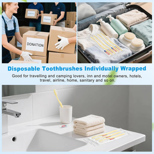 Set, (50 Pack) Disposable Toothbrush with Toothpaste Individually Wrapped Soft Bristles Travel Size Manual Toothbrushes