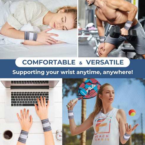 NeoTech Care Adjustable Compression Wrist Band - Elastic & Breathable Fabric Support Sleeve for Sports (Gray, Size M, 1