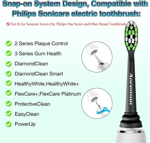 Aoremon Toothbrush Replacement Heads (10 Pcs) for Philips Sonicare Click-on Electric Toothbrush, Black