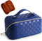 Large Capacity Travel Cosmetic Bag, Waterproof Plaid Checkered Makeup Bag with Handle and Divider for Women