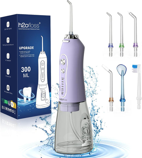 Water Dental Flosser Teeth Pick, H2ofloss Cordless Portable Oral Irrigator 300ML Rechargeable