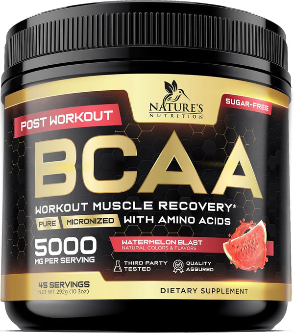 BCAA Powder - 4g BCAAs 2:1:1, 1g Glutamine, B6 - Pre Workout Drink for Energy Boost & Muscle Recovery, Watermelon