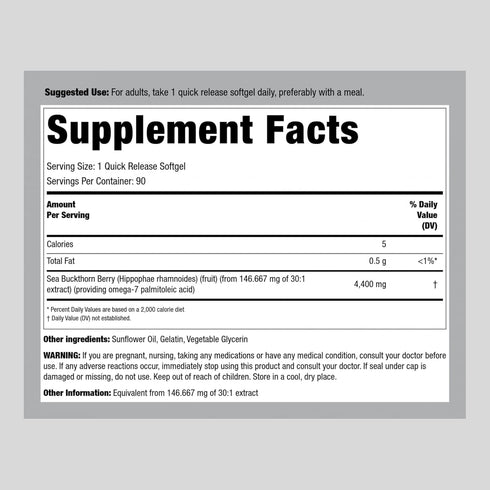 Piping Rock Sea Buckthorn Oil Capsules 4400mg | 90 Softgels | Sea Buckthorn Berry Extract | with Omega-7 | Gluten Free, Non-GMO