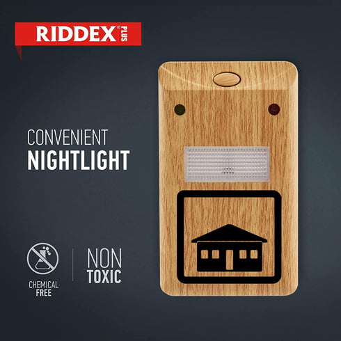 RIDDEX Plus Insect Control Plug-in, Mouse Deterrent for Defense Against Rats, Mice, Roaches, Bugs (Wood)