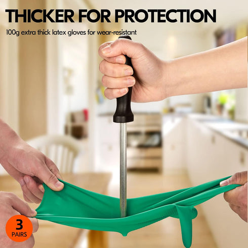 Vgo... 3-Pairs Reusable Household Gloves, Rubber Dishwashing Gloves, Extra Thickness, Long Sleeves for Cleaning and