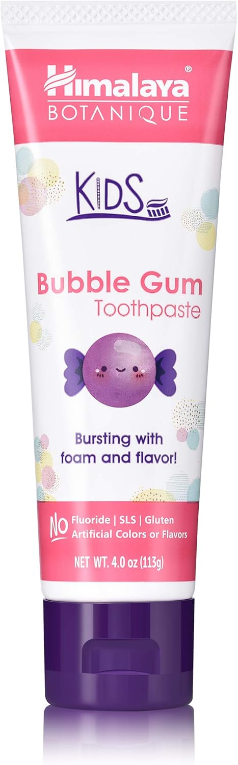 Himalaya Botanique Kids Toothpaste, Bubble Gum Flavor - Gentle Fluoride Free, Vegan, Gluten Free, 4 oz