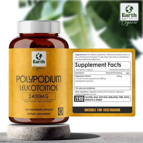 Polypodium Leucotomos Extract 2400mg 120 Veg Capsules - Supports Natural Healthy Skin Care- Antioxidant- Natural Skin Tone- Vegetarian, Non- GMO 4 Month Supply