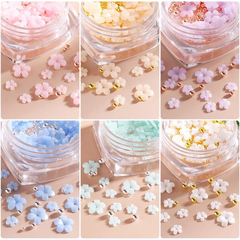 SILPECWEE Light Change Flower Nail Charms, 3D Gold and Silver Caviar Nail Art Jewelry for Acrylic Nails DIY