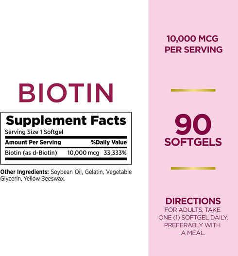 Nature's Bounty Optimal Solutions Biotin 10,000 mcg 90 Rapid Release Liquid Softgels