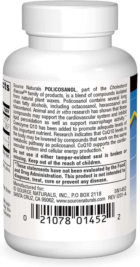 Source Naturals Policosanol with Coenzyme Q10 10 mg Tablet, 60 Count