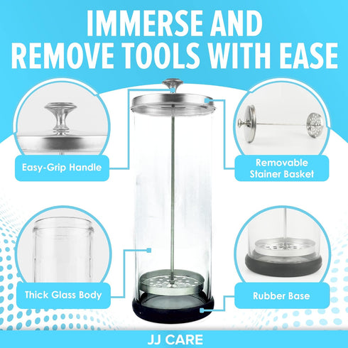 JJ CARE Disinfectant Jar (35oz), Barber Jar Glass, Implement Disinfectant Container with Stainless Steel Removable