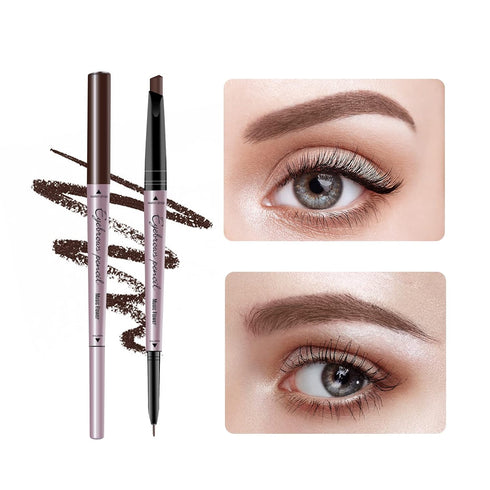 Music Flower Double Ended Eyebrow Pencil, Waterproof Natural Brow Enhancing Pen, Long Lasting Makeup, Light Brown