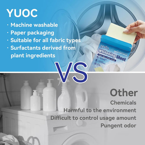 YUOC 15 Count, Laundry Whitener Sheets Whitening Sheets, Eco-Friendly Laundry Bleach, Effectively Remove Yellowing From