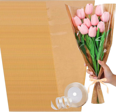 POFUIERKN 50 Pcs Flower Bags for Bouquets, Kraft Paper Flower Wrapping Paper Gift