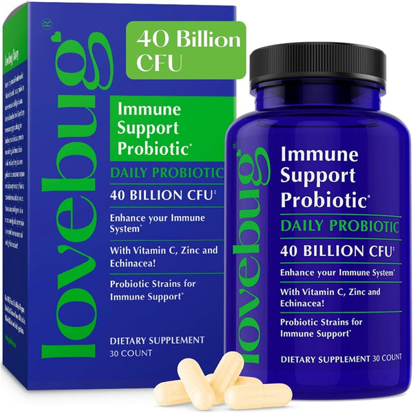 LOVEBUG Immune Support Daily Probiotics for Women - 40 Billion CFU, Lactobacillus Probiotic Supplement with Vitamins,