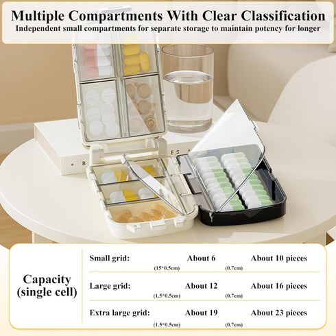 ZHUOGWJFJ 8 Travel Pill Organizer Compartments Portable Pill Case, Airtight Daily Medicine Container for Pocket