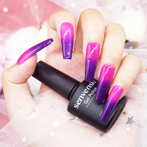 senvenski Color Changing Gel Nail Polish Kit - UV/LED Thermal Temperature Nail Art Set with Purple, Red, Pink, Peach
