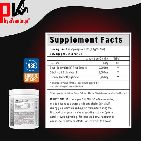Sendure-X Beetroot + Citrulline Powder - Caffeine-Free Pre-Workout, Boosts Blood Flow and Endurance, 30 Servings