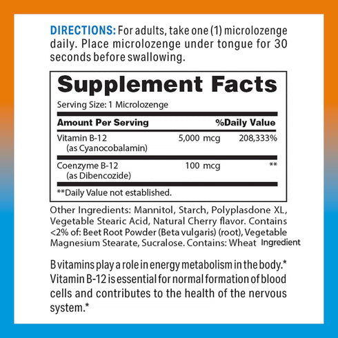 Vitamin World Vitamin B-12 5000 mcg Sublingual 120 Microlozenges, Supports Energy Metabolism