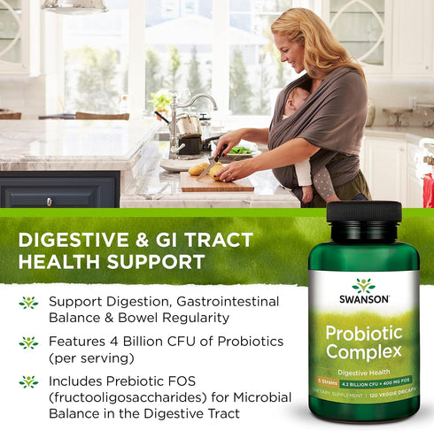 Swanson Probiotic Complex - 4.2 Billion CFU, 5-Strain Digestive Health Supplement with Prebiotic FOS - 120 Veggie DRcaps