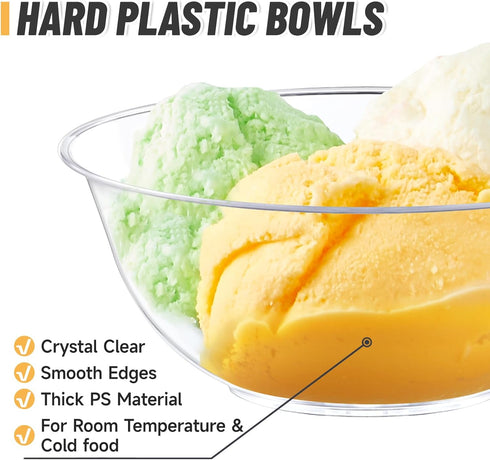 Qeirudu 6 oz Hard Plastic Bowls, 80 Pack Disposable Clear Dessert Bowls for Ice Cream, Fruits, Salad