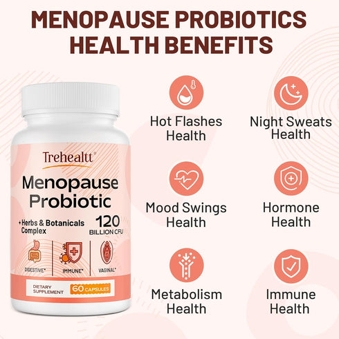 Trehealtt 120 13-in-1 120 Menopause supplements for women, Billion CFU Probiotic, Herbs & Botanicals Complex