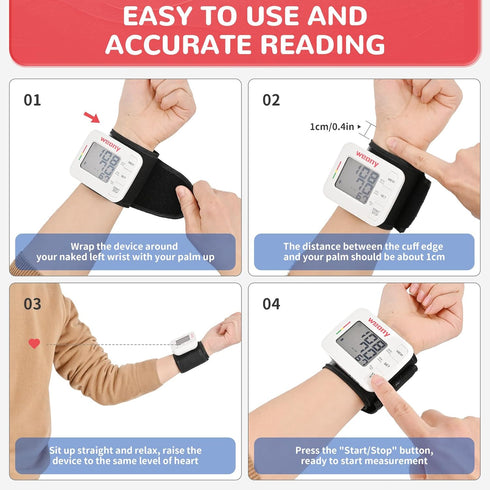 Portable Blood Pressure Monitor Wrist, Adjustable Cuff 5.3-8.5in, Large LCD, Home Use with Carrying Case