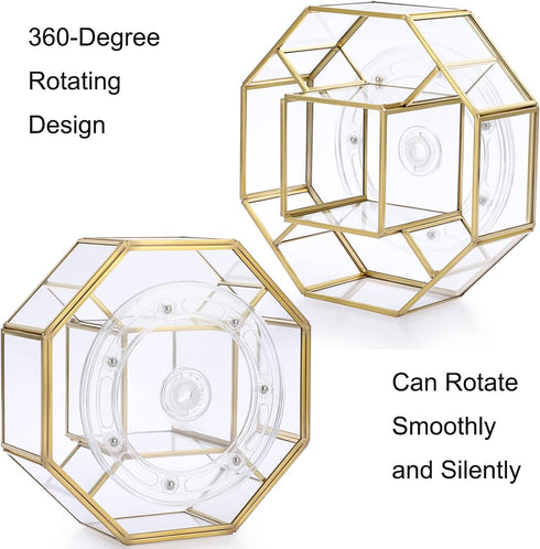 Hipiwe 360 Degree Rotating Glass Makeup Organizer, 5 Slots, Gold Metal Cosmetic Storage Display Holder