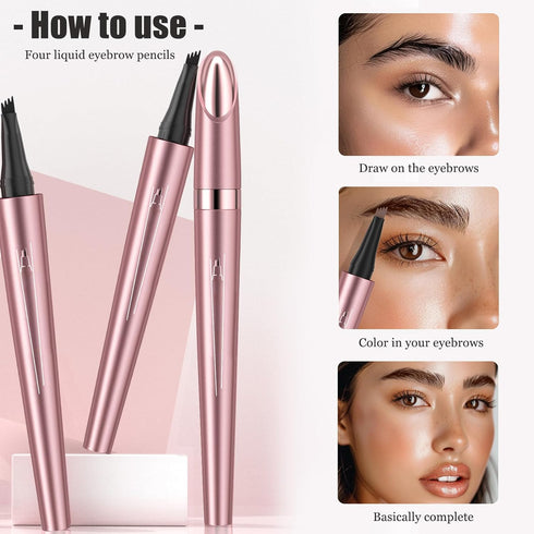 Magic Eyebrow Pencil, Waterproof Microblading Pen for Women, 4 Fork Tip for Natural-Looking Defined Brows (Dark Brown)