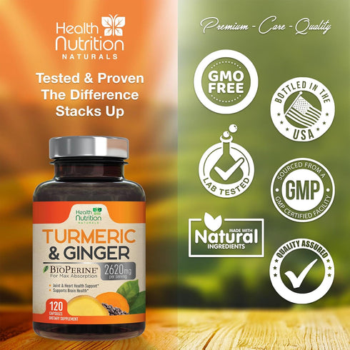 Turmeric Curcumin with BioPerine & Ginger 2600mg - Natural Joint & Heart Support, 120 Capsules