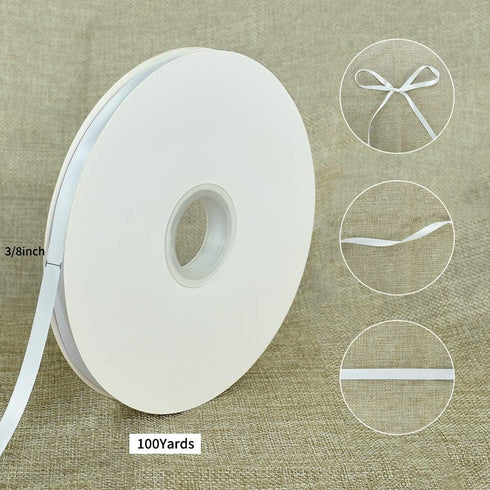 TONIFUL 3/8 Inch x 100yds White Satin Ribbon Roll, Thin Solid Fabric for Gift Wrapping, Floral, Craft, Party & Wedding