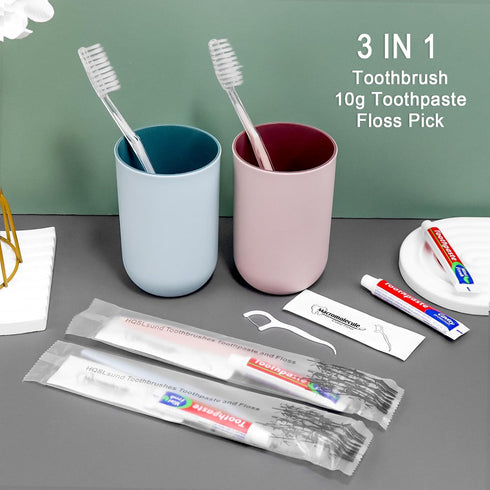 100 Pack Disposable Toothbrushes with Toothpaste Floss, Individually Wrapped Travel Kit for Homeless, Airbnb