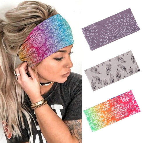 Morebrave Boho Headband Wide Turban Hair Wraps - Stretchy Cloth Head Bands for Women and Girls, Pack of 3