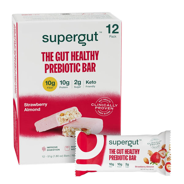 Supergut Prebiotic Bars, Meal Replacement, Boost GLP-1, High Fiber and Protein, No Added Sugar, Keto Food, 12 Count