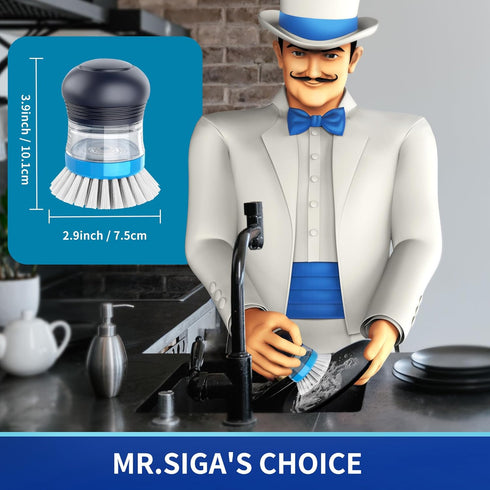 Pack 2, MR.SIGA Soap Dispensing Palm Brush, Kitchen Brush for Dish Pot Pan Sink Cleaning, of Navy/Blue