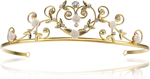 Porcelain Rose Flower Rhinestone Crystal Halloween Costume Tiara