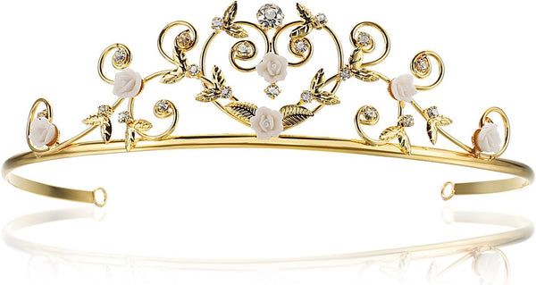Porcelain Rose Flower Rhinestone Crystal Halloween Costume Tiara