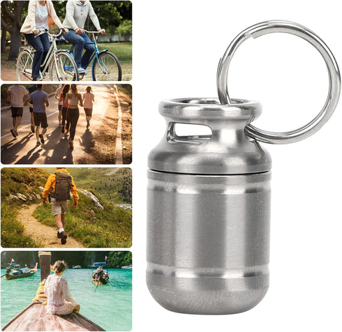 Portable Pill Case,Mini Pill Box, Titanium Alloy Medicine Holder, Waterproof Pill Warehouse with Keychain, First Aid Pill Container for Outdoor Sports, Camping, Hiking and Traveling (Small)