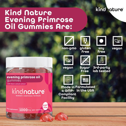 Kind Nature Evening Primrose Oil Gummies - Natural PMS Support for Women, 1000mg per Serving, with Black Cohosh
