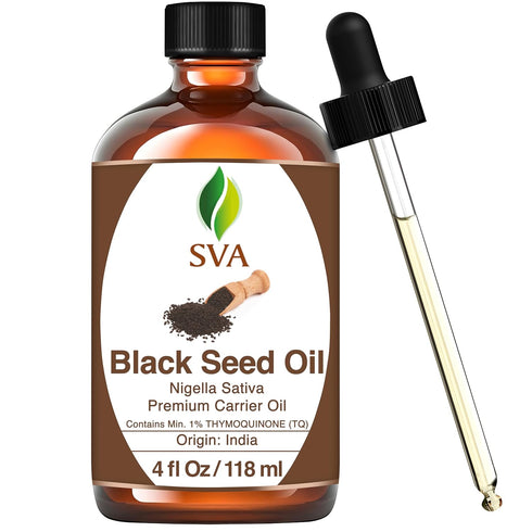 SVA Black Seed Oil - 4 Fl Oz, 100% Natural Cold Pressed for Face, Skin, Hair Care, with Dropper