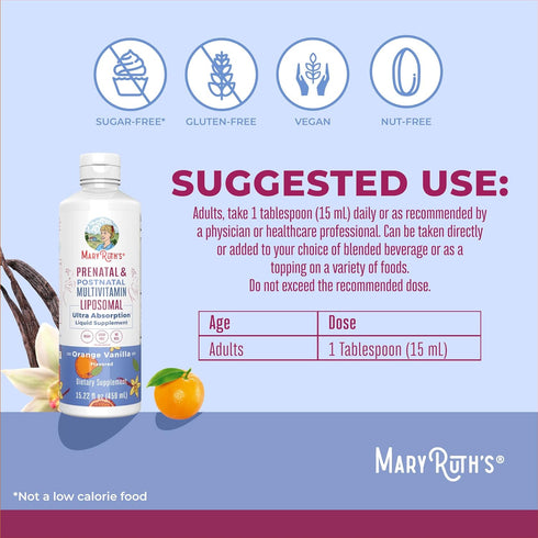 MaryRuth Organics Prenatal & Postnatal Multivitamin for Women | Vegan, Non-GMO, Gluten Free, 30 Servings, Sugar Free