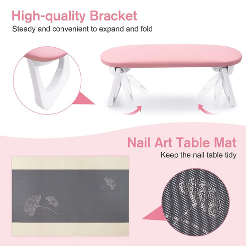 Subay Nail Arm Rest - Foldable PU Leather Manicure Hand Rest for Acrylic Nails, Nail Art Tool for Salon Use