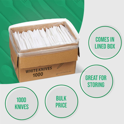 1,000 Plastic Disposable Knives, Bulk Black Medium Weight Disposable Silverware Cutlery Knife