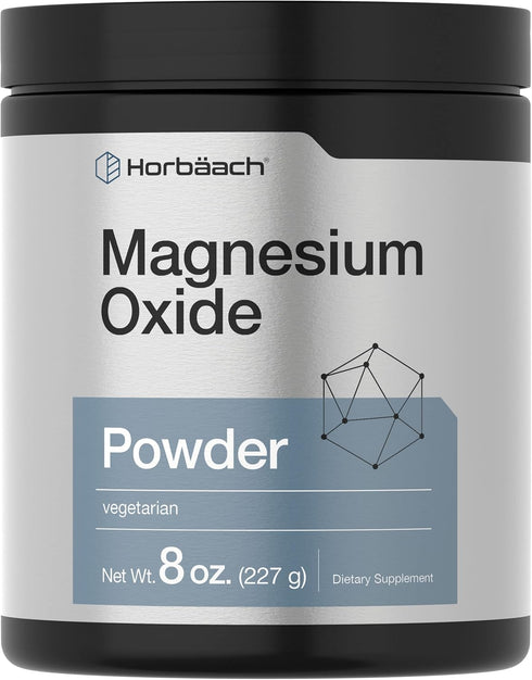 Horbaeach Magnesium Oxide Powder | 400mg | 8 Ounces (227 g) | Vegetarian, Gluten Free, Non-GMO Supplement