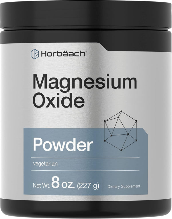 Horbaeach Magnesium Oxide Powder | 400mg | 8 Ounces (227 g) | Vegetarian, Gluten Free, Non-GMO Supplement