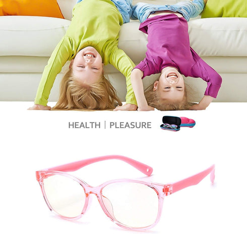Blue Light Glasses for Kids Girls Boys with Cute Car Case, UV400 Protection, Anti Blue Ray Age 3-12