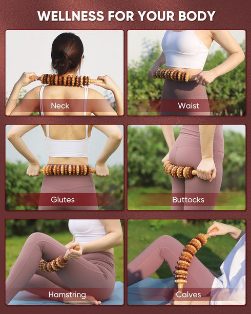 ONUEMP Wood Therapy Massage Tools, Wooden Bend Waist Thigh Massager & Muscle Roller Stick, Maderoterapia Colombiana Kit