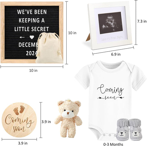 Set Pregnancy Announcement, Baby Announcement Ideas Include Felt Letter Board, Baby Onesie, Booties, Photo Frame