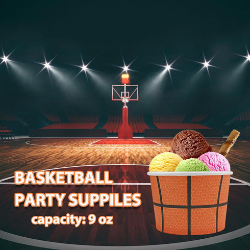 50 Pcs Basketball Paper Ice Cream Cups, 9 OZ Orange Basketball Party Supplies for Snacks, Dessert, Soup, Yogurt