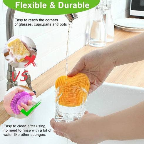 Silicone Dish Scrubber, 12 Pack Food Grade BPA Free Reusable Sponges for Kitchen Dish Washing and Cleaning